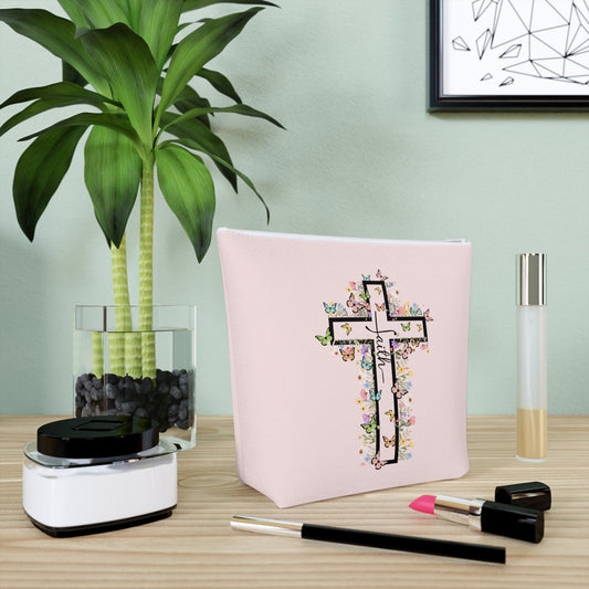Butterfly Faith Cross Makeup Bag, Christian Cosmetic Bag, Christmas gift, Gift for Women